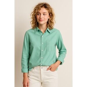Everlane Cotton Relaxed Green & White Striped Button Down Shirt, Size 2 NWT